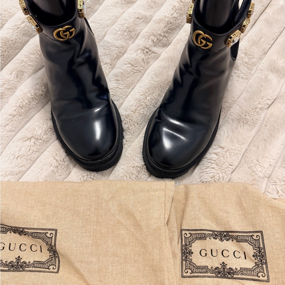 Gucci Black Boots with Gold Details